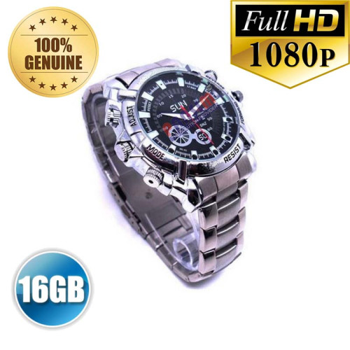 Pansim Hd 1080P 16Gb Waterproof Watch Infrared Video Camera Hidden Camera Mini Voice Recorder (Steel)